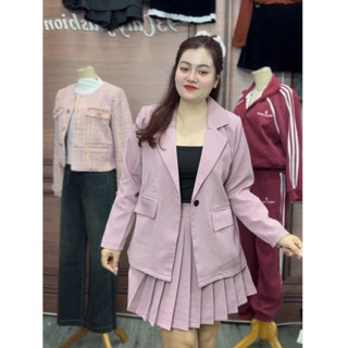 [BIGSIZE 85kg] Set Vest 2 Món Áo Vest Dài Tay và Chân Váy Xếp Ly Đẹp Sang Chảnh,bộ nữ đi chơi cạp cao