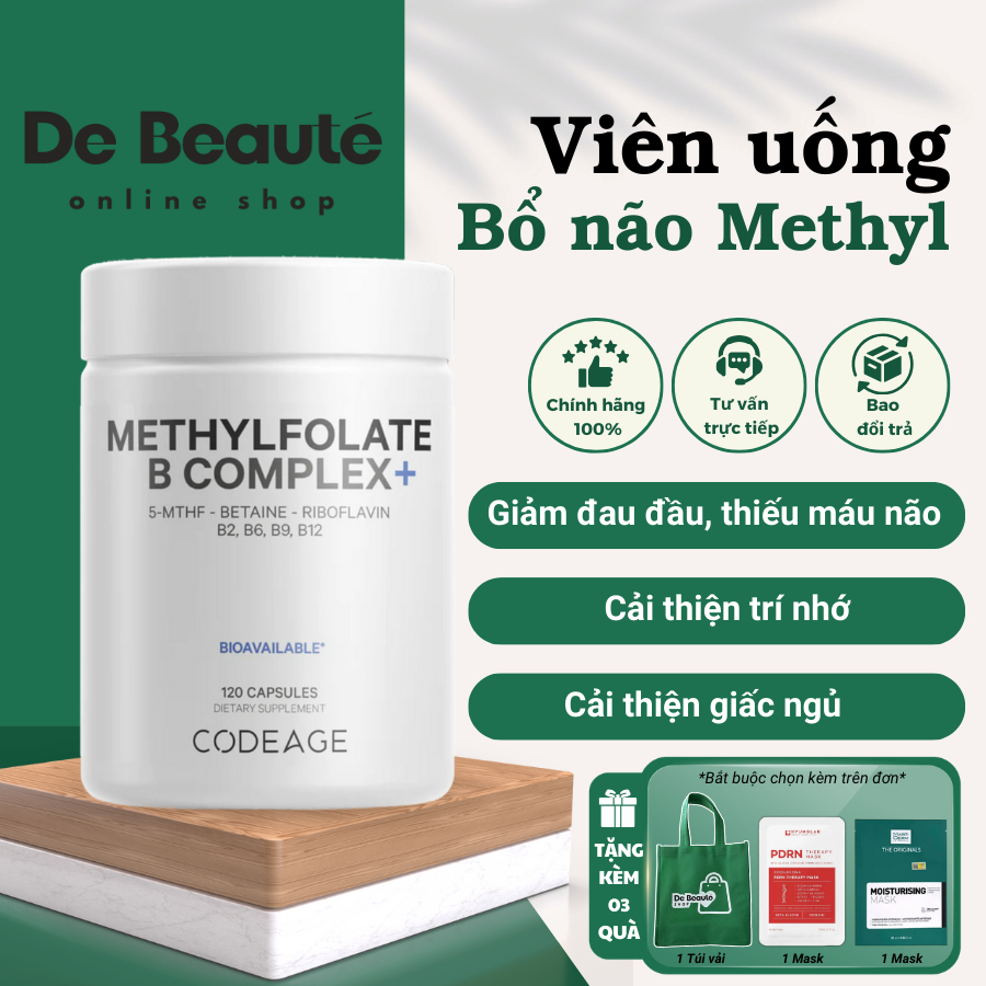 [HÀNG CÔNG TY] Viên Uống Bổ Não Code Age Giúp, Giảm Stress Giúp Dễ Ngủ Codeage Methylfolate B Complex 120v