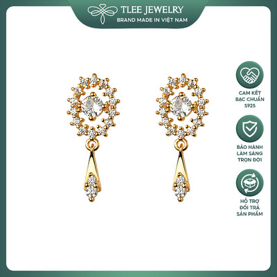 Khuyên tai bạc nữ TLEE mẫu la bàn nạm đá lấp lánh TLEE JEWELRY B0248