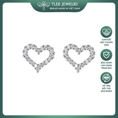 Khuyên tai bạc nữ TLEE tim rỗng nạm đá nhỏ viền lấp lánh TLEE JEWELRY B0198