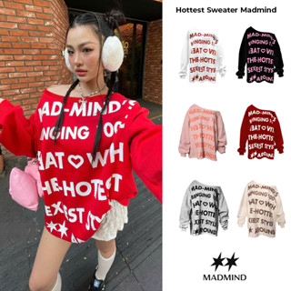 [ MÀU MỚI ] Áo Nữ Trễ Vai Tay Dài Form Oversize Hottest Sweater MADMIND - Áo Lệch Vai Màu Đen/ Trắng/ Xám/ Hồng/ Đỏ XMAS