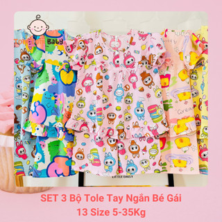 [5-35Kg] - Set 3 Bộ Đồ Tole Lanh Tay Ngắn cho Bé Gái - Chất vải Tôn Lanh 2 Da mềm mại, thoáng mát - BEONN