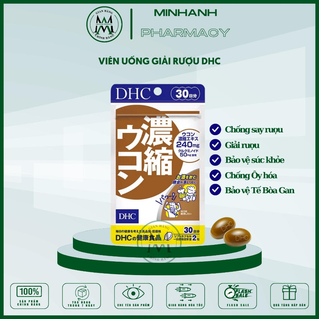 Viên Uống Giải Rượu, Thải Độc Gan, chống oxy hóa ,Cải Thiện Da Mụn DHC Concentrated Turmeric ( Nghệ cô đặc) Nhật Bản