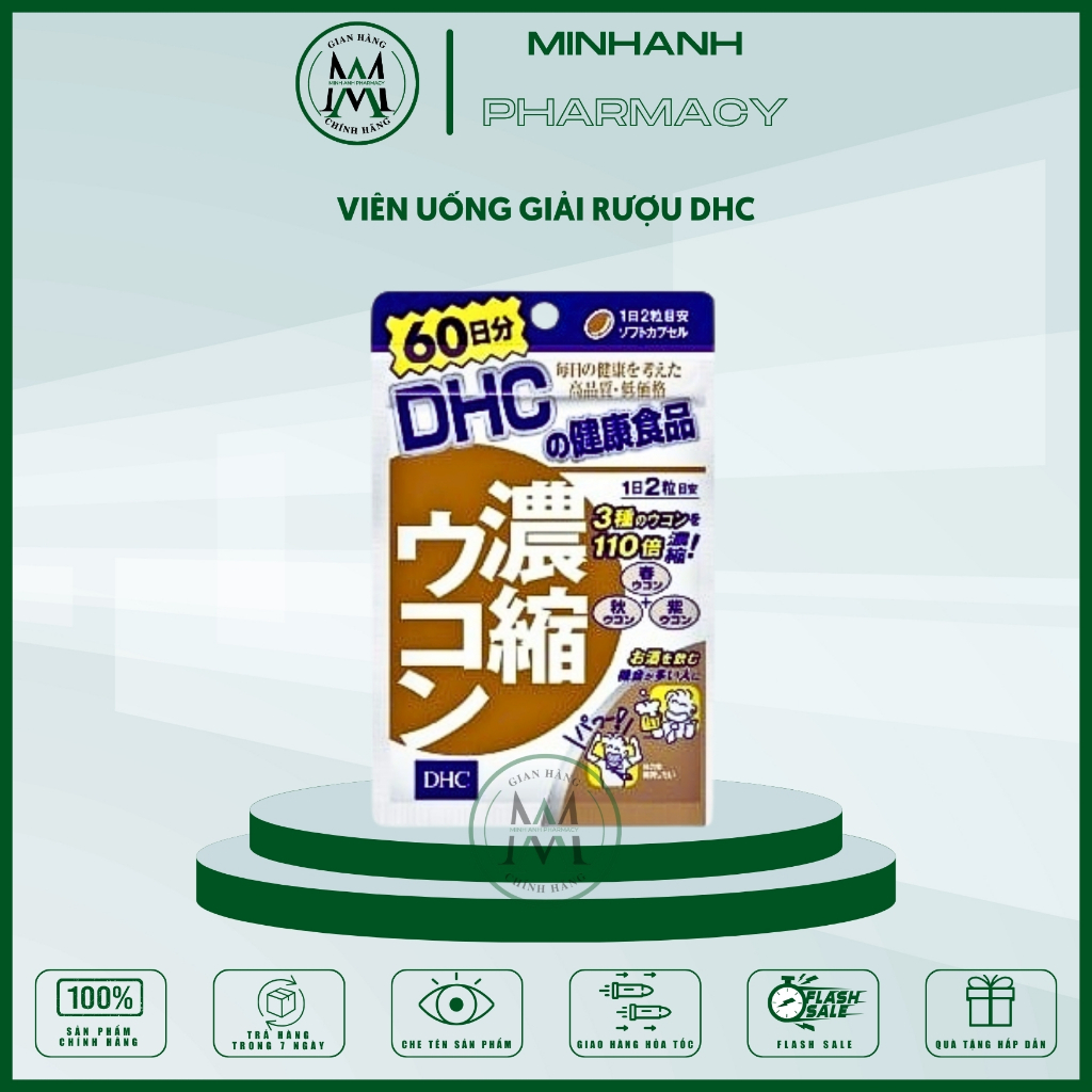 Viên Uống Giải Rượu, Thải Độc Gan, chống oxy hóa ,Cải Thiện Da Mụn DHC Concentrated Turmeric ( Nghệ cô đặc) Nhật Bản