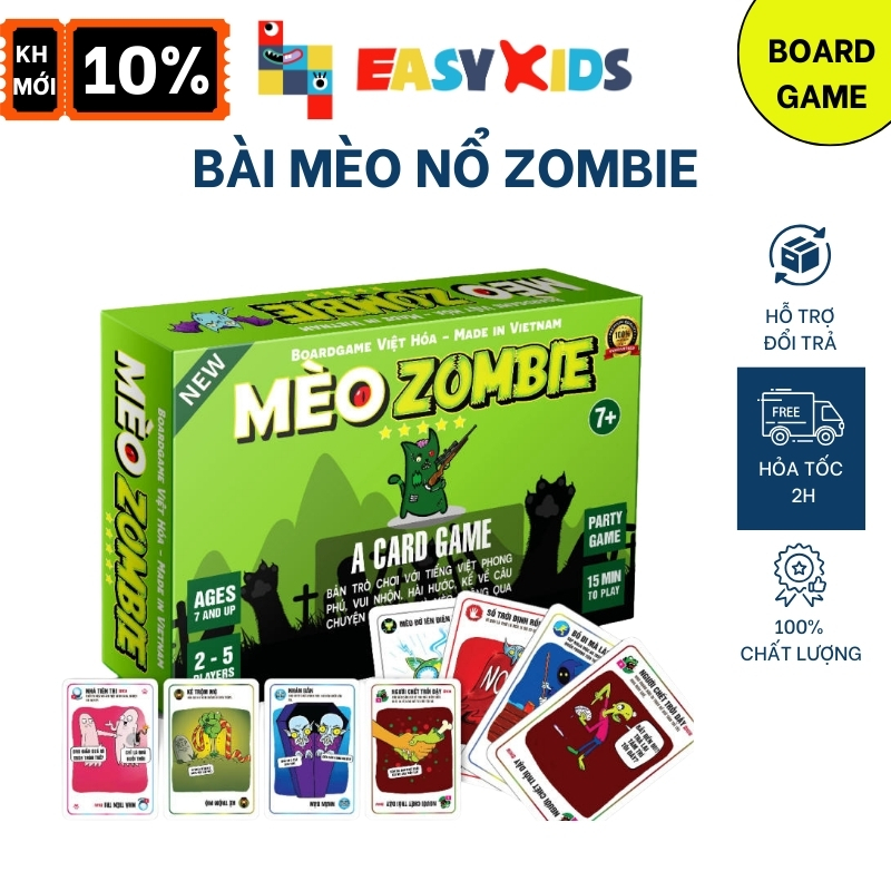 Bài Mèo Zombie - Boardgame Việt Hóa - Mèo Nổ - Mèo Boom - Exploding Kittens Zombie