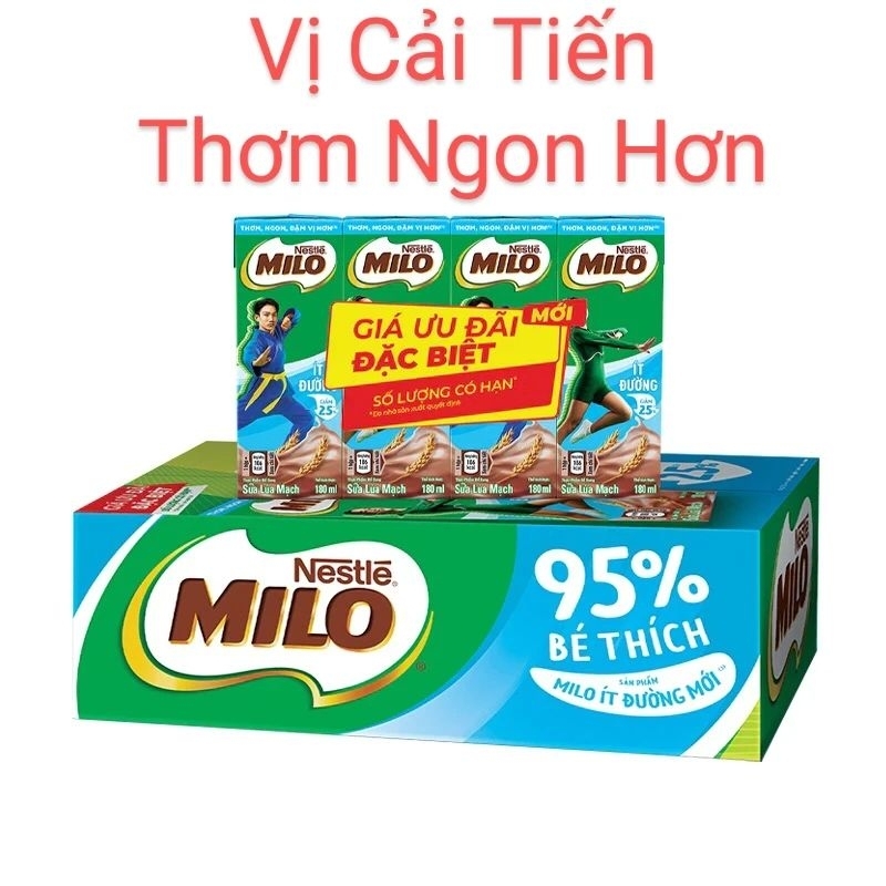 Sữa Lúa Mạch Milo Ít Đường 180ML (48hộp x 180ML) DATE MỚI