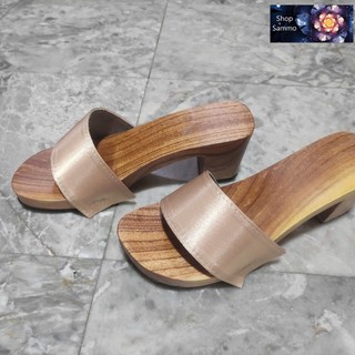 Guốc Gỗ Guốc Mộc Cao 6 Phân, 8 Phân Quai Lụa ( đế cao su 2 lớp  )
