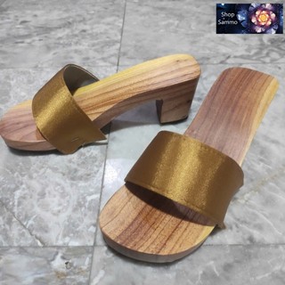 Guốc Gỗ Guốc Mộc Cao 6 Phân, 8 Phân Quai Lụa ( đế cao su 2 lớp  )
