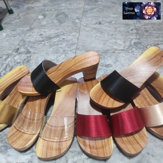 Guốc Gỗ Guốc Mộc Cao 6 Phân, 8 Phân Quai Lụa ( đế cao su 2 lớp  )