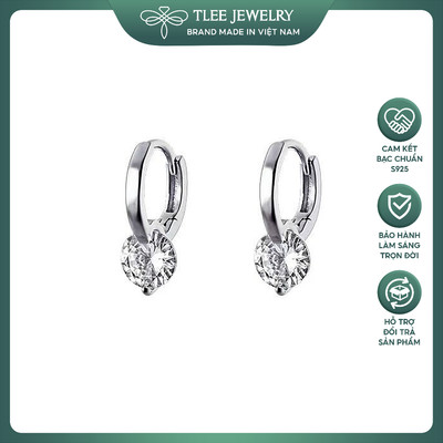 Bông tai bạc nữ TLEE mẫu khuyên tròn gắn nụ đá thanh lịch TLEE JEWELRY B0345
