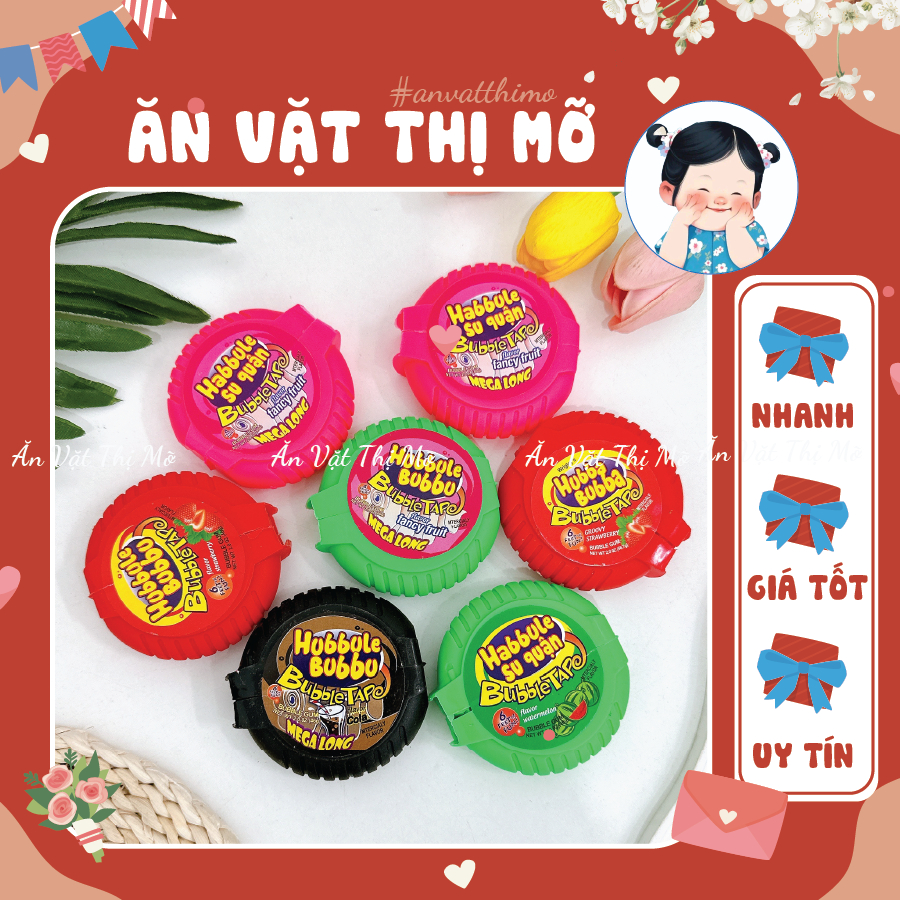 Kẹo Cao su Bubble Rolls/ Kẹo Cuộn Habbule su quận siêu dài nhiều vị, đồ ăn vặt tuổi thơ