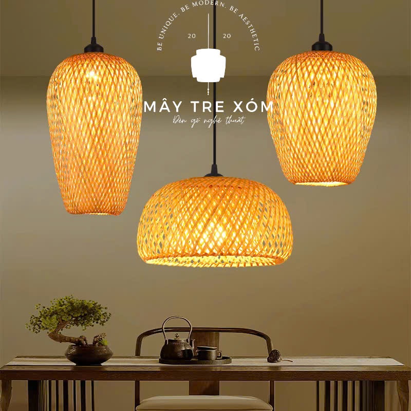 Đèn tre 2 lớp- đèn trang trí thả trần