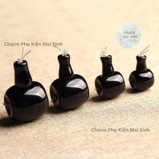 Bộ Bầu Lu Hồ Lô Đá Mã Não - Đen Tuyền - Charm, Phụ Kiện Xâu Vòng Tay, Chuỗi Hạt Phong Thủy May Mắn Nam, Nữ
