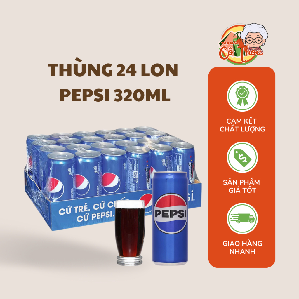 Thùng 24 Lon Nước Ngọt Pepsi Lon 320ml