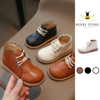 Giày Bốt martin Da Cổ Thấp Cho Bé Gái Đế Mềm Chống Trượt Màu Trơn Có Khóa Kéo Phong Cách vintage (V2238)