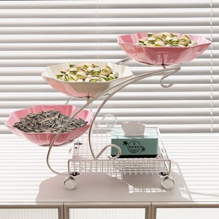 Khay đựng bánh kẹo, hoa quả, mứt Tết ba tầng có bánh xe (tặng hộp đựng giấy)