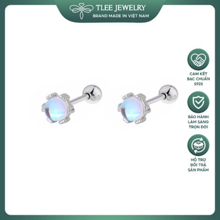 Khuyên tai bạc nữ TLEE hạt tròn đá moonstone lấp lánh bạc 925 cao cấp chốt vặn TLEE JEWELRY B0125