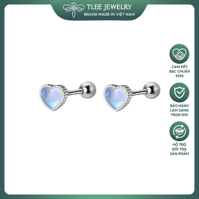 Khuyên tai bạc nữ TLEE tim moonstone nhỏ chốt vặn mẫu lạ cực trendy TLEE JEWELRY B0126 (1 chiếc )