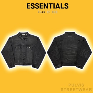 [Hight Quality] - Áo Khoác Fear Of God FOG ESSENTIALS Black Faded Denim Jeans Jacket, Áo khoác bò FOG