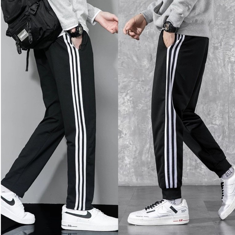 Quần Jogger Nam Nữ Thể Thao Đen Sọc Trắng thun poly Co Giãn Mát Mẻ