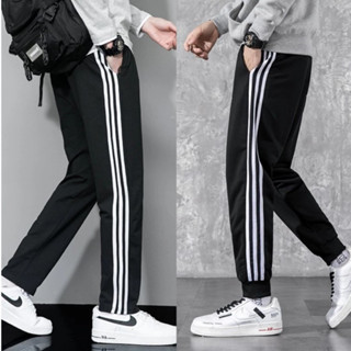 Quần Jogger Nam Nữ Thể Thao Đen Sọc Trắng thun poly Co Giãn Mát Mẻ