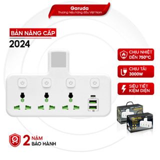 Ổ cắm chia điện đa năng garuda 3000W chân 2 chấu cổng Usb 15V2A, có đèn ngủ và công tắc nguồn riêng từng ổ, chống cháy