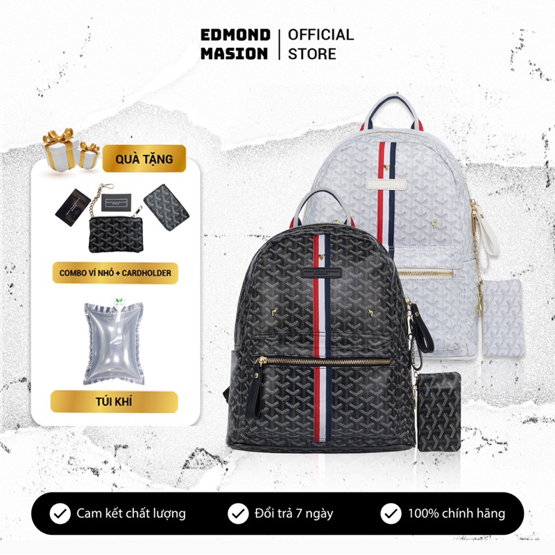 Balo EDMOND MASION SS2 da cao cấp tặng ví nhỏ và cardholder đi học đựng laptop EDM EMM