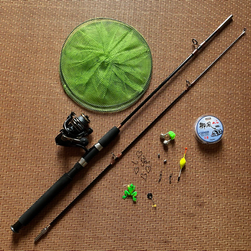 Bộ cần câu 2 khúc đặc shimano kèm máy câu kim loại AC tặng kèm cước, phao, hạt chặn, lưỡi câu, nhái