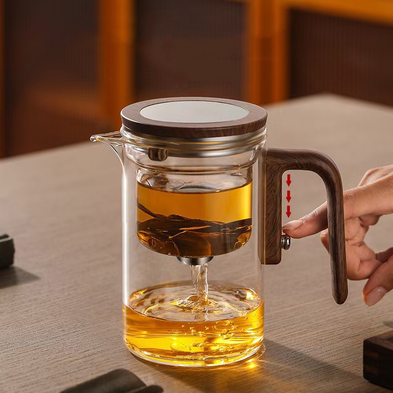  Ấm trà thủy tinh từ tính BT16 Cốc lọc trà thủy tinh Ấm pha trà Bình trà thủy tinh tay cầm giả gỗ 
