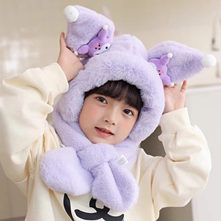 Mũ trùm đầu kuromi 2in1 cho bé, mũ lông mùa đông giữ ấm chống lạnh cho bé