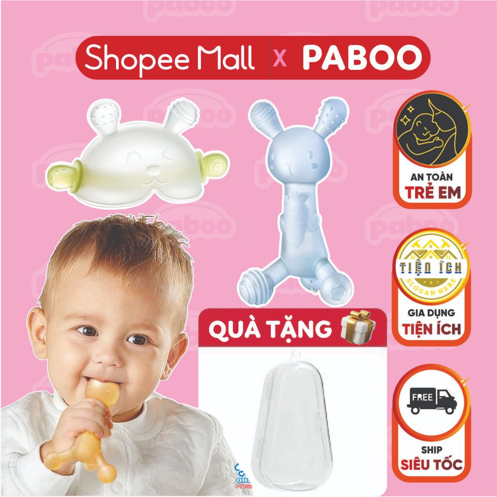 Gặm nướu hình thỏ cho bé PABOO silicon cao cấp mềm mại,an toàn dễ giảm ngứa nướu hiệu quả