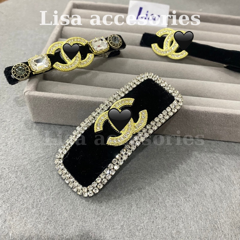 Kẹp tóc mỏ vịt bọc nhung đen Lisa Accessories, kẹp tóc nhung đá cao cấp video ảnh thật shop chụp