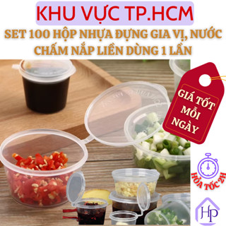 Set 100 Hộp Nhựa Nhỏ Dùng 1 Lần Có Nắp Đựng Gia Vị, Nước Chấm Trong Suốt