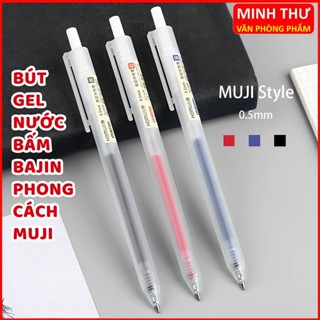 Bút Bi Mực Gel Muji style / Bút Baijin Thân Mờ Ngòi 0.5mm 3 Màu Xanh Đen Đỏ Viết Trơn Ra Đều Bấm Nút