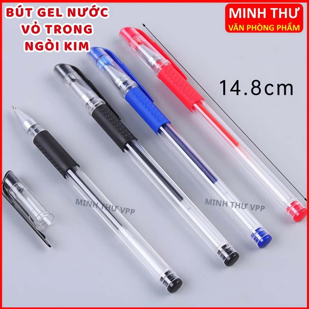 Combo 10 Bút gel nước cao cấp ngòi 0.5 thiết kế trong suốt thông dụng cho học sinh, văn phòng - màu 