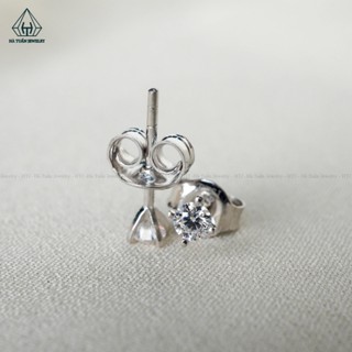 Bông Tai Bạc Xi Kim 4 Chấu Đính Đá Moissanite Kích Thước 3mm Chuôi Đẩy EX060 Hà Tuấn Jewelry