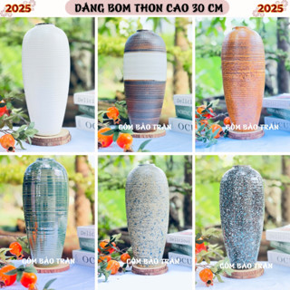 Bình gốm cắm hoa Dáng bom thon -Bát tràng cao cấp - cắm trà gạo , tuyết mai , nhất tri mai , lúa, men mới nhất H30 cm