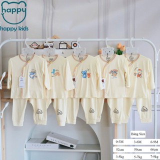 Bộ Quần Áo Sơ Sinh dài tay Cotton Chất Thun Lạnh Cài chéo Màu Be Viền Nâu Dành cho bé Trai - Gái 0-9m (19)