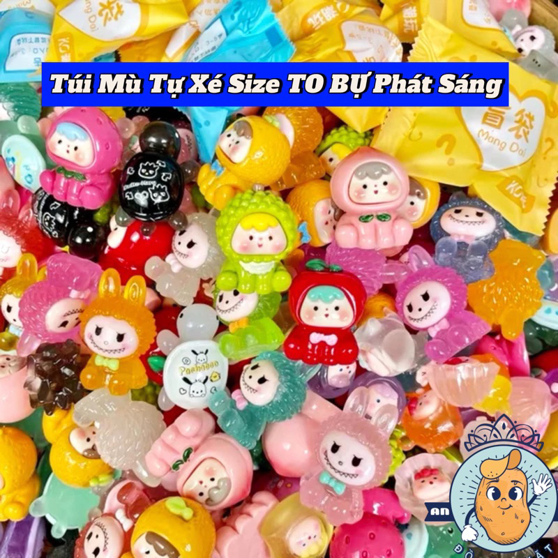 (Mua 10 túi to tặng 10 túi bé) Combo 10 túi mù Moi trái cây Labubu Rùa phát sáng, túi mù phát sáng, 