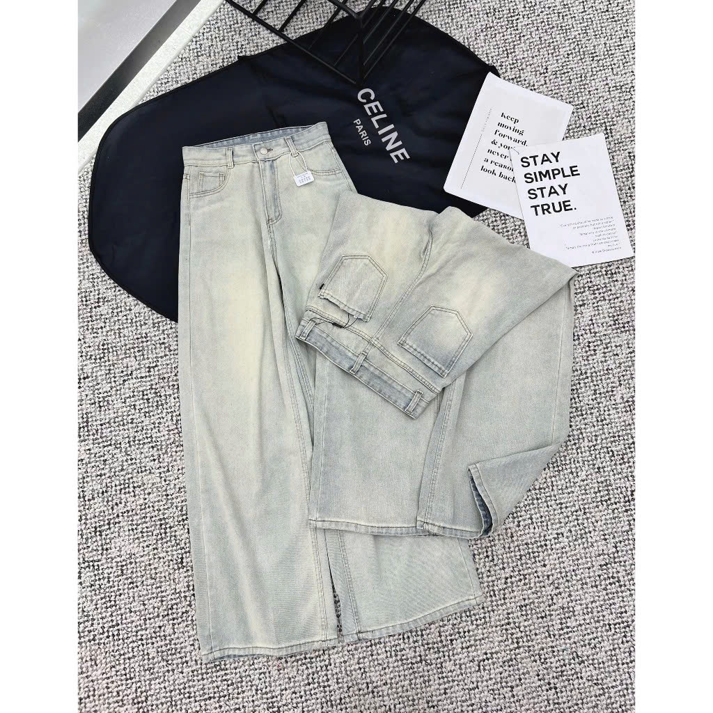 Quần Jeans Nữ Ống Rộng 247Store Cạp Cao, Màu Wash Thời Trang Mặc Đi Học Đi Làm Đi Chơi | BigBuy360 - bigbuy360.vn