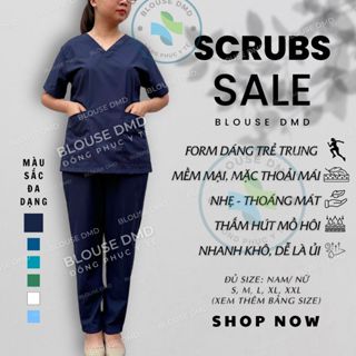 Bộ scrubs Bác sĩ, đồng phục Spa, Phòng khám, quần áo cổ tim Dược sĩ, Điều Dưỡng vải thường xanh than