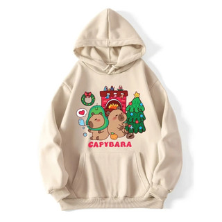 Áo Hoodie Trẻ Em Vải Nỉ Cotton Mềm Mịn Ấm Áp - Hình CapyBara, Cây Thông Và Lò Sưởi Cho Bé (M 38)