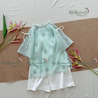 Áo dài Tết Ất Tỵ cho bé gái, Bộ áo dài trẻ em Lam Yên Tết 2025 Kakummi (KM24- AD460)