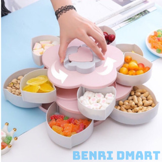 khay đựng bánh kẹo tết hình hoa sen 10 cánh phong cách sang trọng, hộp mứt tết xoay