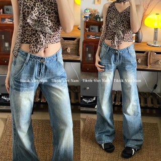  Quần jean cạp trễ màu xanh wash mài ống đứng kết hợp loe nhẹ phong cách cá tính QJCT004 Tiktik 