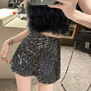 quần short nữ đính kim sa tôn dáng dây kéo lưng mặc xinh ly