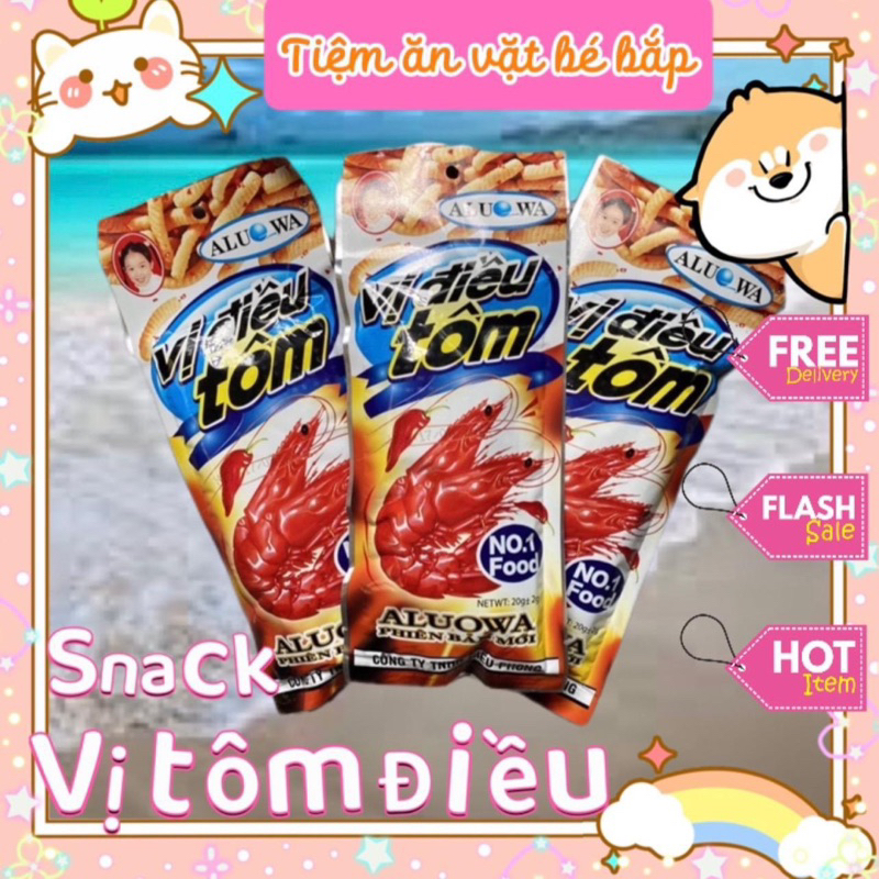 Bịch 30 Gói Tăm Cay Tôm Điều Vị Cay Đặc Biệt, tăm cay cổng trường, đồ ăn vặt, Tiệm ăn vặt Bé Bắp Foo