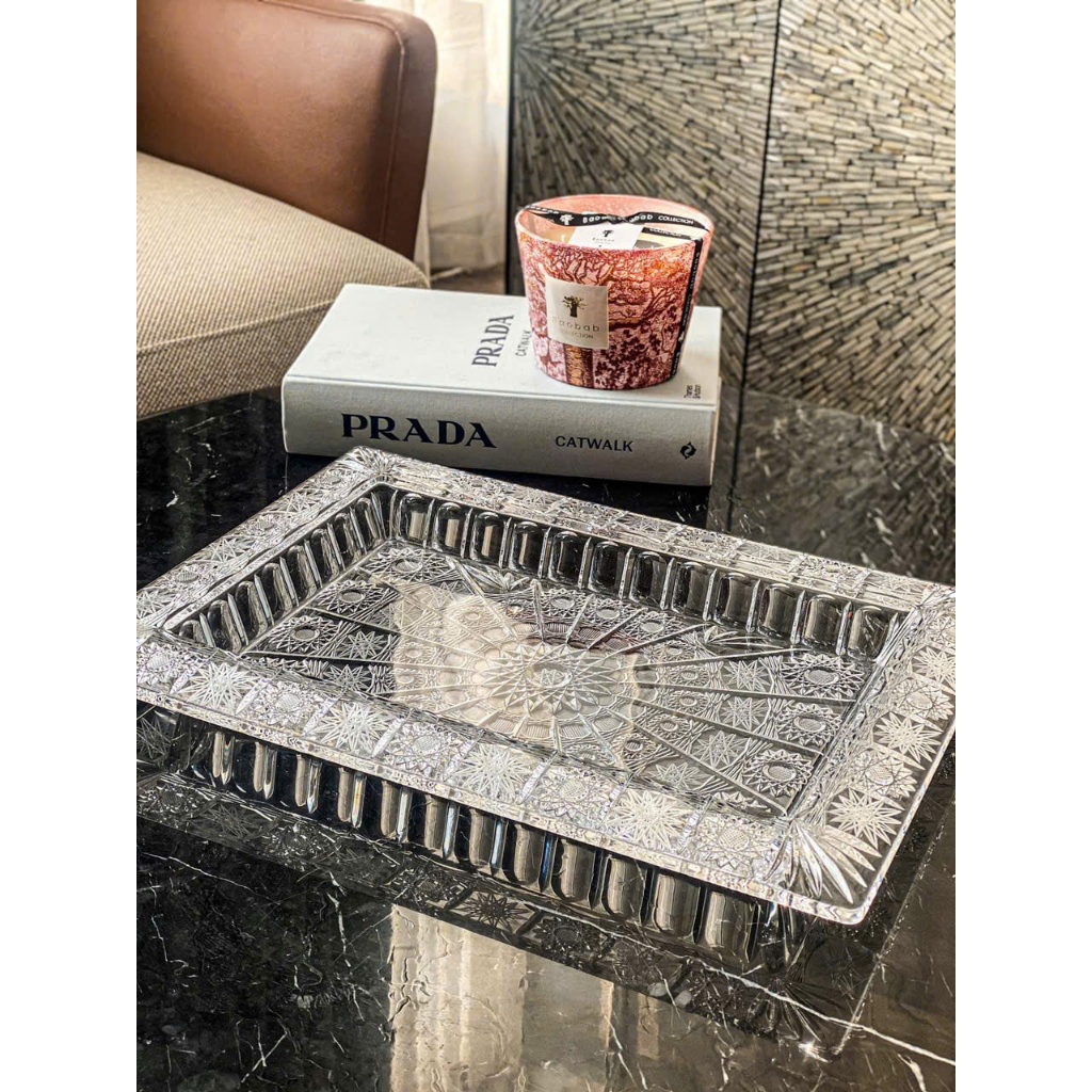 Khay chữ nhật thành cao M57 size 41cm Crystal Bohemia