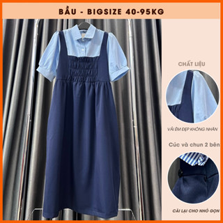 Đầm bầu công sở Váy bầu Oanhltk hè thu dáng baby doll chun ngực phối sơ mi ngắn tay OanhLTK 40-95kg