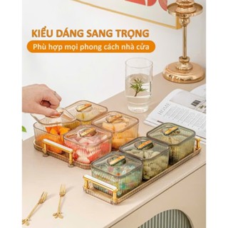 Khay đựng mứt kẹo tết 6 hũ kèm khay hộp đựng bánh kẹo có nắp đậy  trang trí tết BOKI